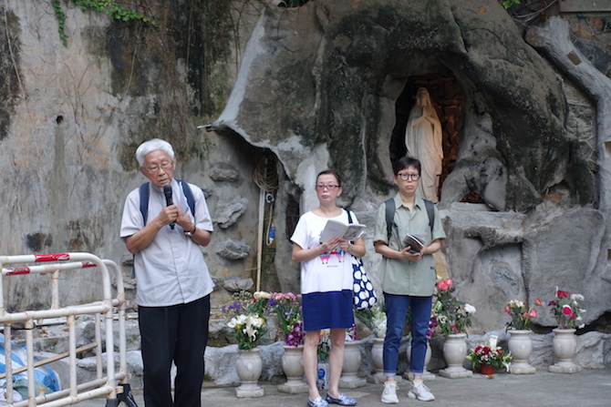 Cardinal Zen leads a prayer at St. Joseph Church, Central Hong Kong