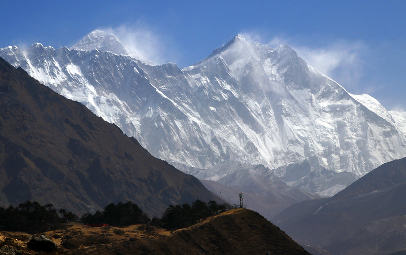 Mount Everest and Lhotse seen from Syangboche Panorama Hotel.