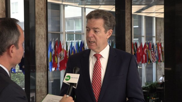 Sam Brownback, the US Ambassador-at-Large for International Religious Freedom, speaks with RFA during an interview in Washington, Oct. 17, 2019.