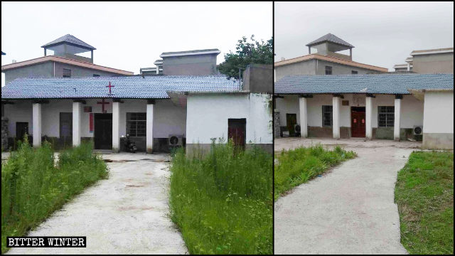 The cross of a Three-Self meeting venue in Fengtian village in Dashu township has been demolished.