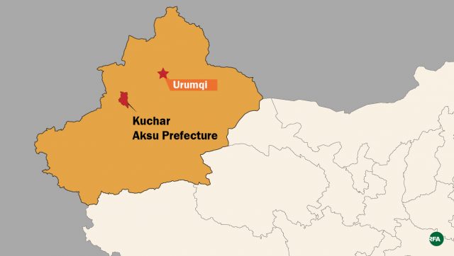 A map shows Kuchar county in Xinjiang's Aksu prefecture