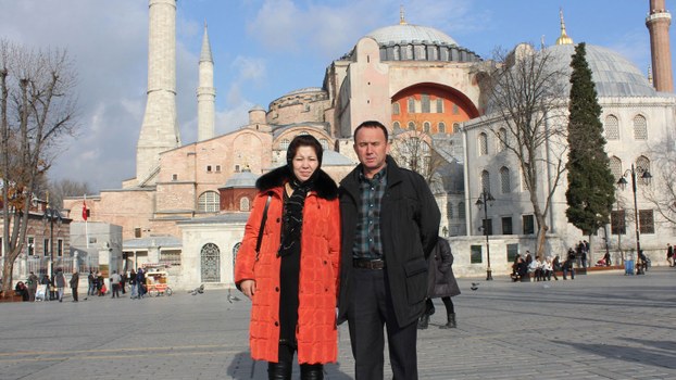 Nurnisa Emet, younger sister of Ankara-based scholar Erkin Amet, and her husband Kadir Memet, during a 2013 tour of Turkey. Kadir Memet has been jailed for 23 years and his wife, for 14 years, for giving gifts to Erkin Amet that Chinese authorities said represented “aiding and abetting terrorism.”