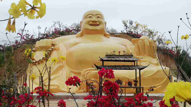 The Buddha statue in the Cenxi city flower farm.