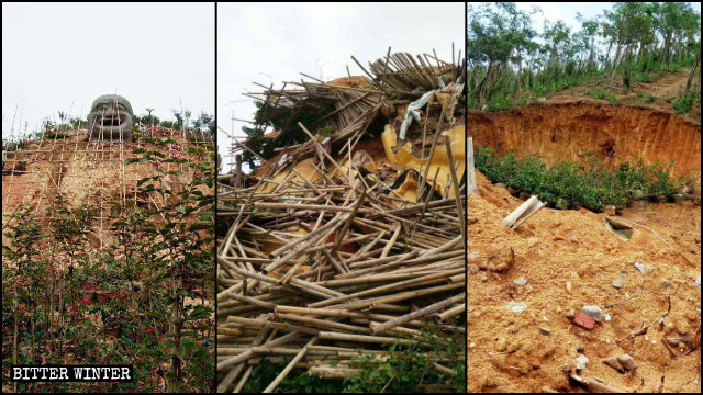 The Buddha statue was first covered with mud and later turned into ruins.