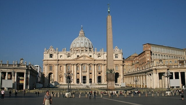 The St. Peter’s Square before the St. Peter’s Basilica and the Vatican Obelisk. 